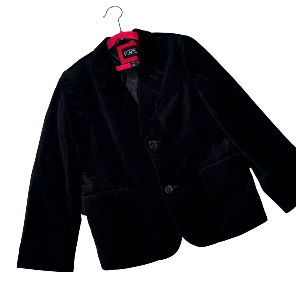 The Children's Place Blazer Kids Size 7 Black Velvet Formal Holiday Jacket Coat